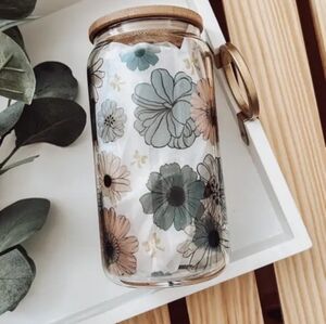 16oz Beer Can Glass Tumbler with Bamboo Lid and Straw